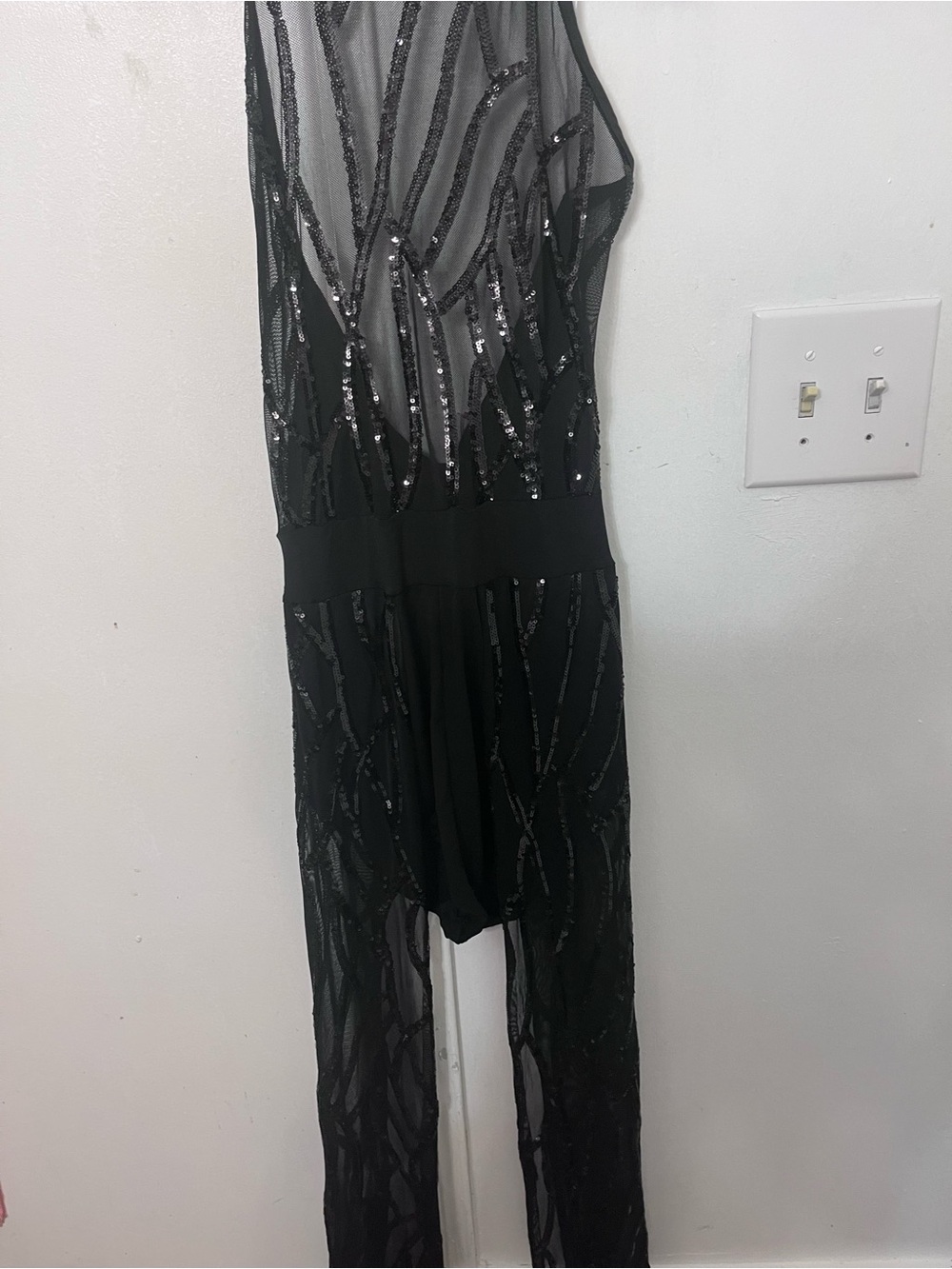 Vintage Y2K JLO by Jennifer Lopez Black Sequin Mesh Jumpsuit – Size M